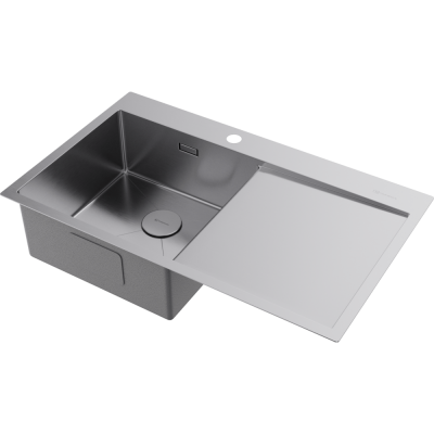 Кухонная мойка Omoikiri Akisame 86-L-IN (4993760), прямоугольная с крылом, нержавеющая сталь